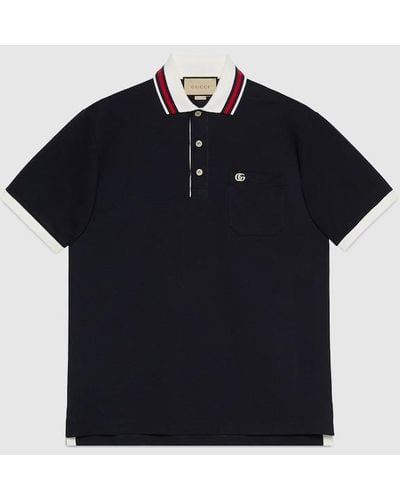 Gucci Vy Mix Stripe-collar Short-sleeve Stretch-cotton Piqué Polo Shirt - Blue