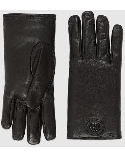 Gucci Leather Gloves With Double G - Black