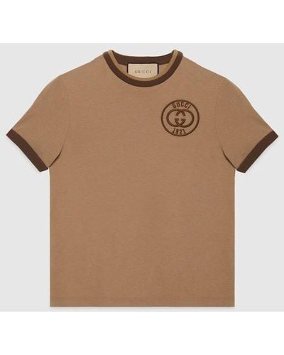 Gucci Cotton Jersey T-shirt With Embroidery - Brown