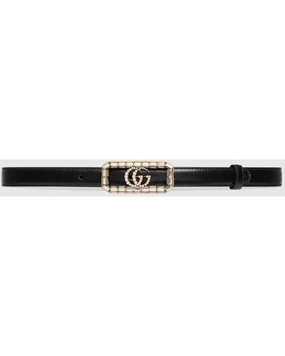 Gucci Thin Belt With Crystal Double G Buckle - Black