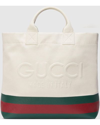 Gucci エンボス ディテール付き キャンバス トートバッグ, ホワイト, ファブリック