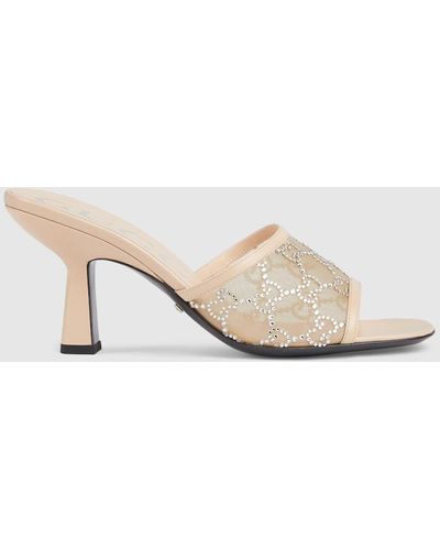 Gucci GG Crystal Mesh & Leather Sandal - Pink