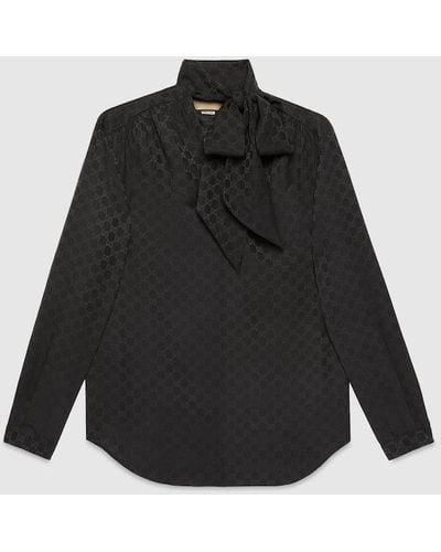 Gucci GG Silk Crêpe Shirt With Neck Bow - Black