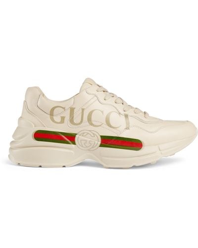 Gucci Rhyton Logo-print Leather Trainers - Natural
