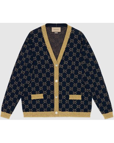 Gucci Monogram-pattern Ribbed-trim Cotton-blend Knitted Cardigan - Black
