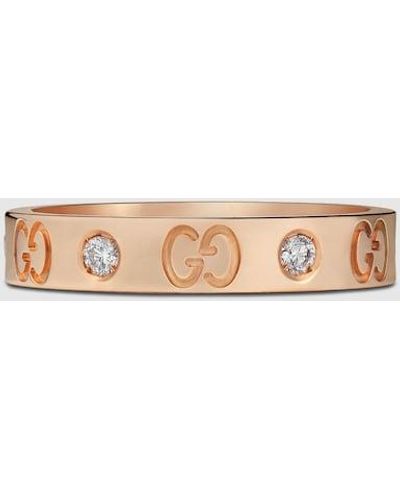 Gucci Thin Rose Gold Diamond Icon Ring - Pink