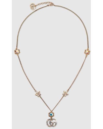 Gucci Double G Necklace With Crystals - Metallic