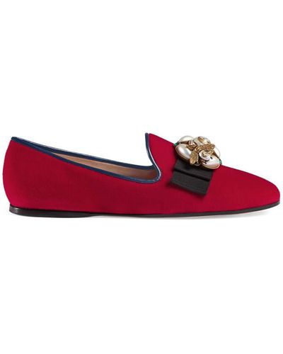 Gucci Velvet Ballet Flat With Bee - Red