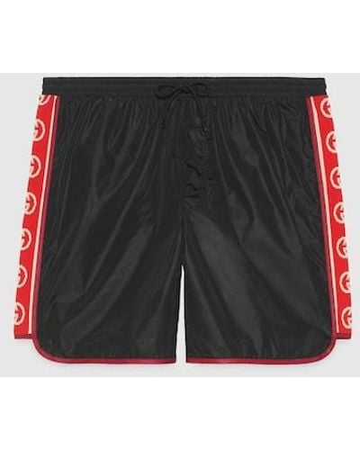 Gucci Nylon Swim Shorts With Logo Stripe - Black