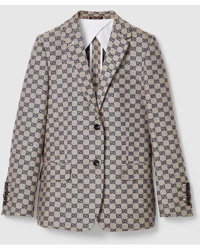 Gucci GG Linen Blend Canvas Jacket - Gray