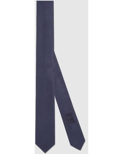 Gucci Silk Tie With Double G Detail - Blue