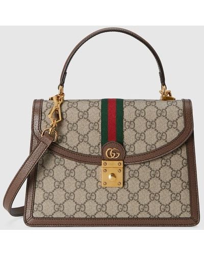 Gucci Ophidia Small Top Handle Bag With Web - Brown