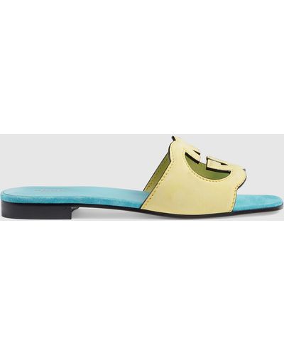 Gucci Interlocking G Cut-out Slide Sandal - Blue