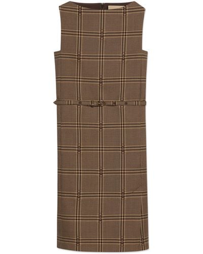 Gucci Horsebit Check Wool Dress - Brown