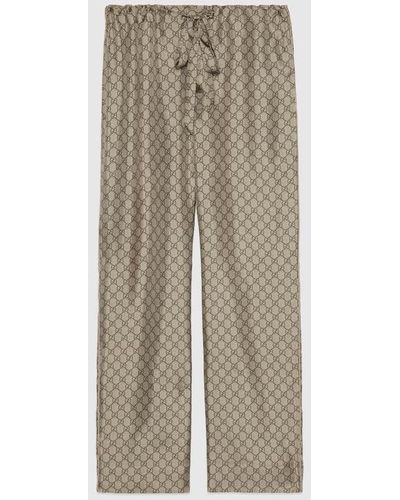 Gucci GG Supreme Print Silk Pants - Natural