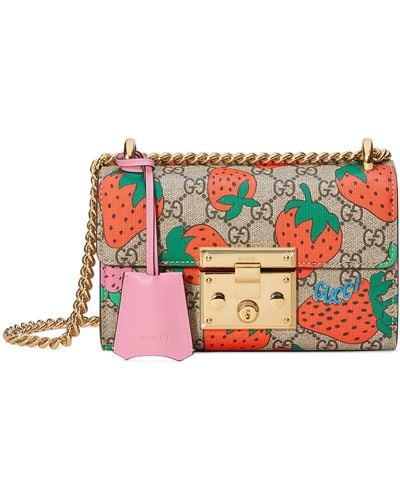 Gucci Padlock GG Strawberry Small Shoulder Bag - Natural