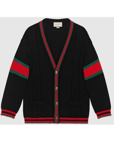 Gucci Oversized Web Cable Knit Knitwear - Black