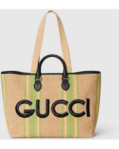 Gucci オンライン限定 エンブロイダリー ラージ トートバッグ, ベージュ, ファブリック - ナチュラル