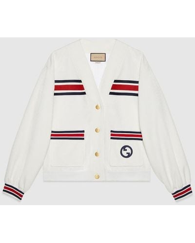 Gucci Logo-embroidered Striped Cardigan - White