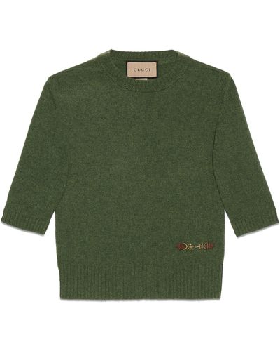 Gucci Cashmere Top With Horsebit - Green