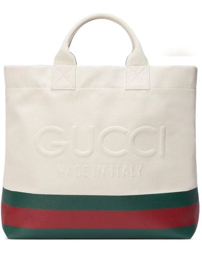 Gucci Canvas Tote Bag With Embossed Detail - White