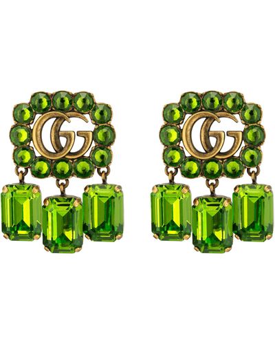 Gucci Green Crystal Double G Earrings - Multicolor