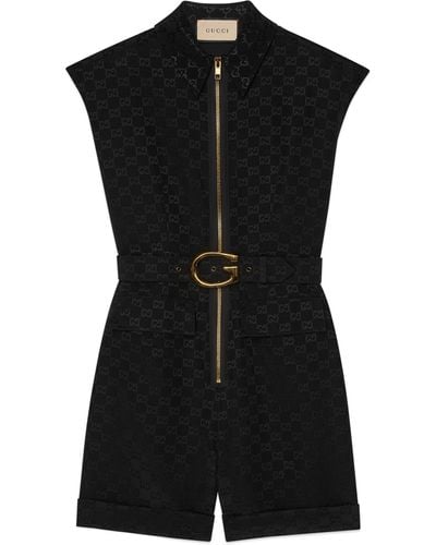 Gucci Faille Jumpsuit With G Buckle Belt - Black