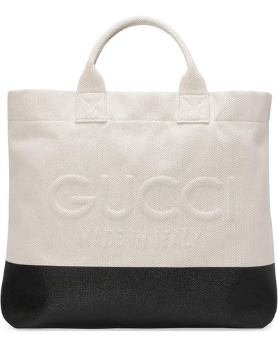 Gucci Canvas Tote Bag With Embossed Detail - Natural