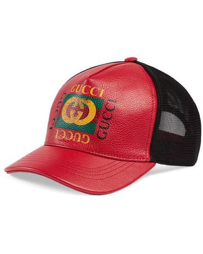 Gucci Print Leather Baseball Hat - Red