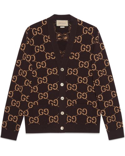 Gucci GG Wool Jacquard Cardigan - Brown