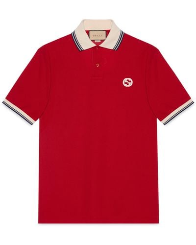 Gucci Brand-appliqué Striped-trim Stretch-cotton Polo Shirt - Red
