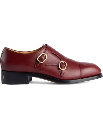 Gucci Buckle Shoes With Brogue Detail - Red