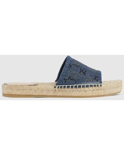 Gucci Slide Espadrille With GG Crystals - Blue