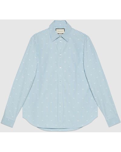 Gucci GGストライプ フィルクーペ コットン シャツ, Size 16+, ブルー, ウェア