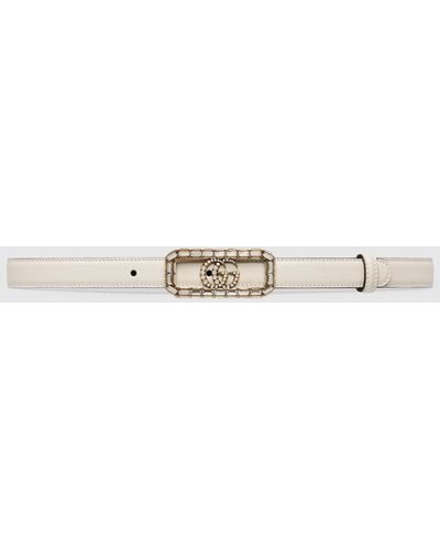 Gucci Thin Belt With Crystal Double G Buckle - Metallic