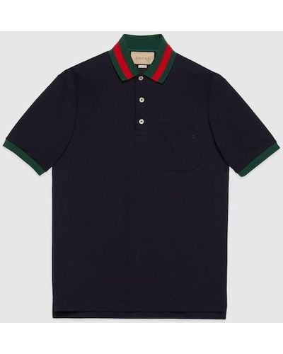 Gucci Vy Striped-collar Regular-fit Stretch-cotton Piqué Polo Shirt X - Blue