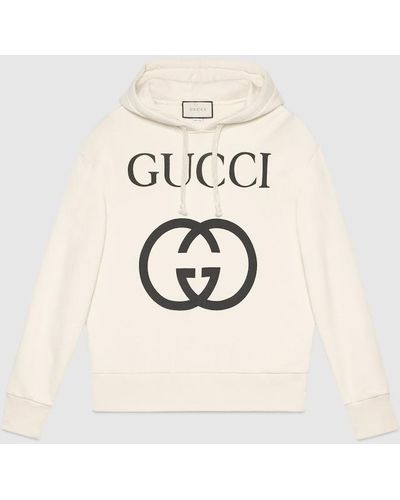Gucci Hooded Sweatshirt With Interlocking G - Natural