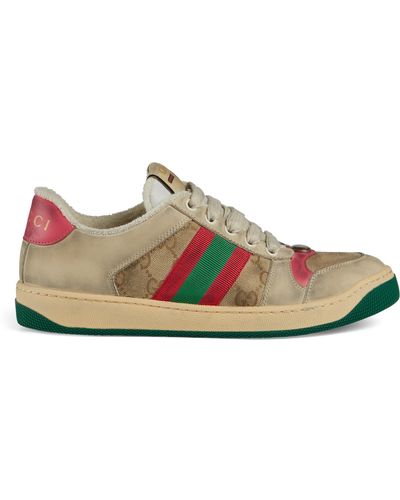 Gucci Screener Leather Trainer - Natural