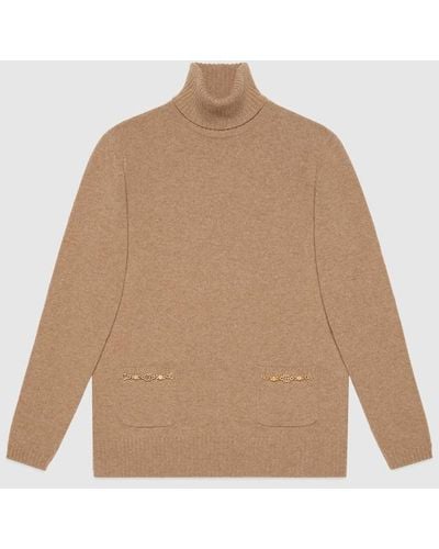 Gucci Cashmere Turtleneck With Double G - Natural
