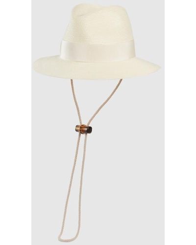 Gucci Raffia-effect Wide-brimmed Hat With Bow - White