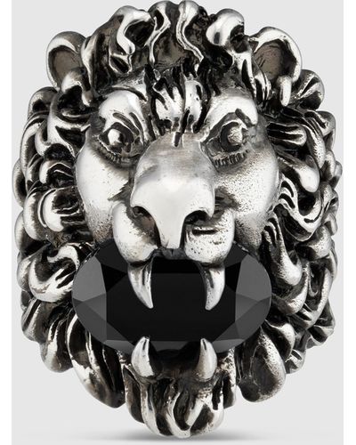 Gucci Lion Head Ring With Crystal - Multicolor