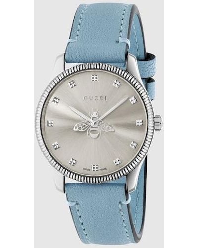 Gucci G-timeless Watch With Bee, 29 Mm - Blue