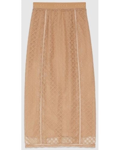 Gucci GG Net Skirt With Lace Trims - Natural
