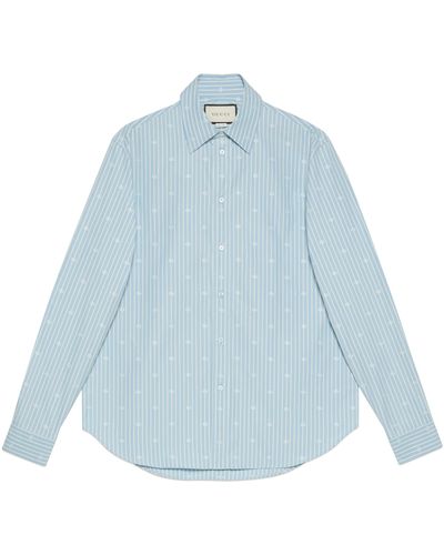 Gucci GG Stripe Fil Coupé Cotton Shirt - Blue