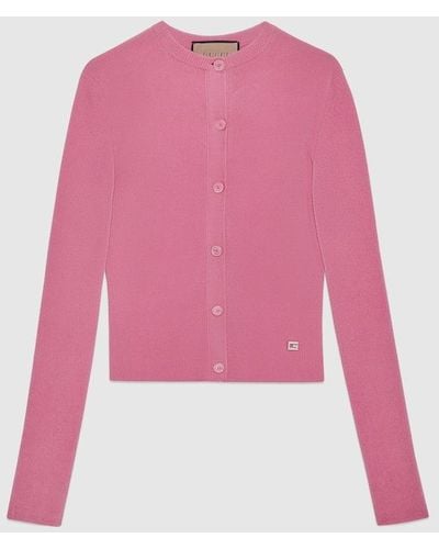 Gucci Viscose Cardigan With Crystal G - Pink