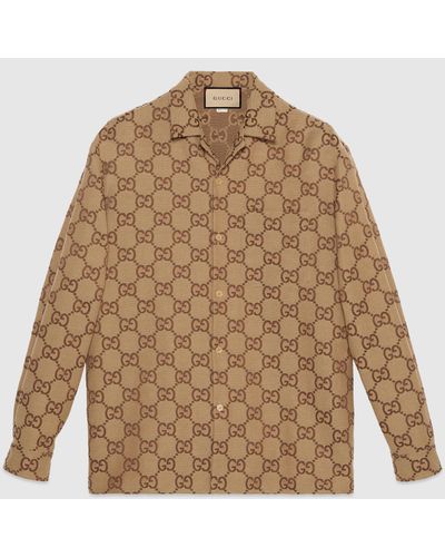 Gucci マキシ GGキャンバス シャツ, Size 52, ベージュ, ウェア - ナチュラル