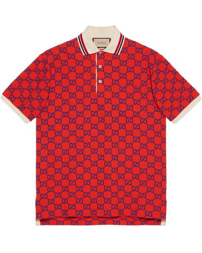 Gucci Cotton Piquet Polo With GG - Red