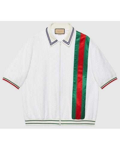 Gucci Sponge Zip-front Stretch-cotton Blend Polo Shirt - White