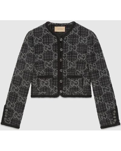 Gucci Monogram-pattern Bouclé-texture Wool And Cotton-blend Jacket - Black