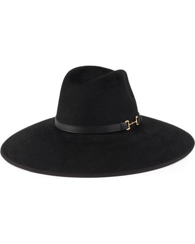 Gucci Felt Wide Brim Hat With Horsebit - Black